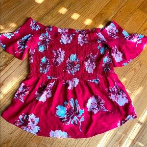 MAurices off shoulder red floral blouse